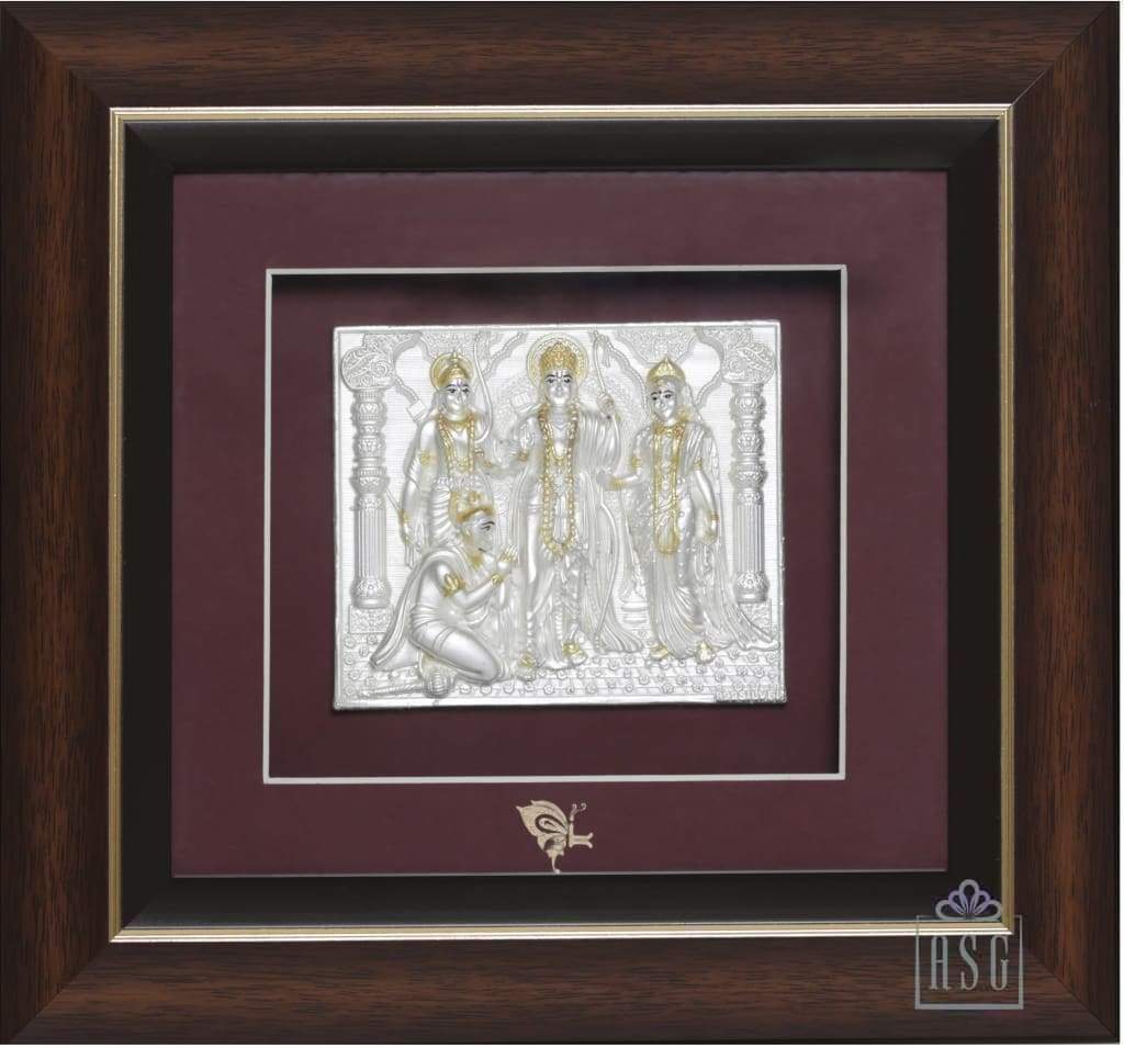 Pure Silver God Photo Frame of Ram Darbar by Isvara