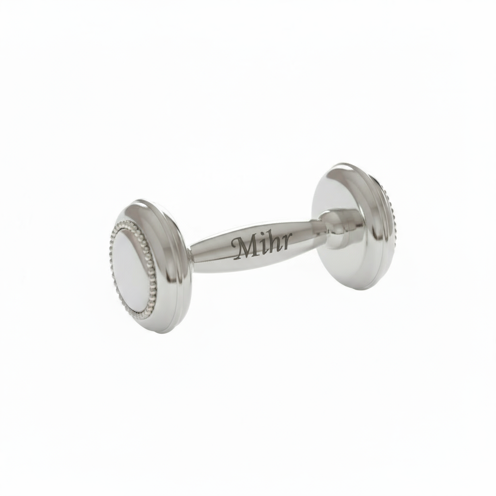 Silver Beaded Dumbbell Rattle - Engravable