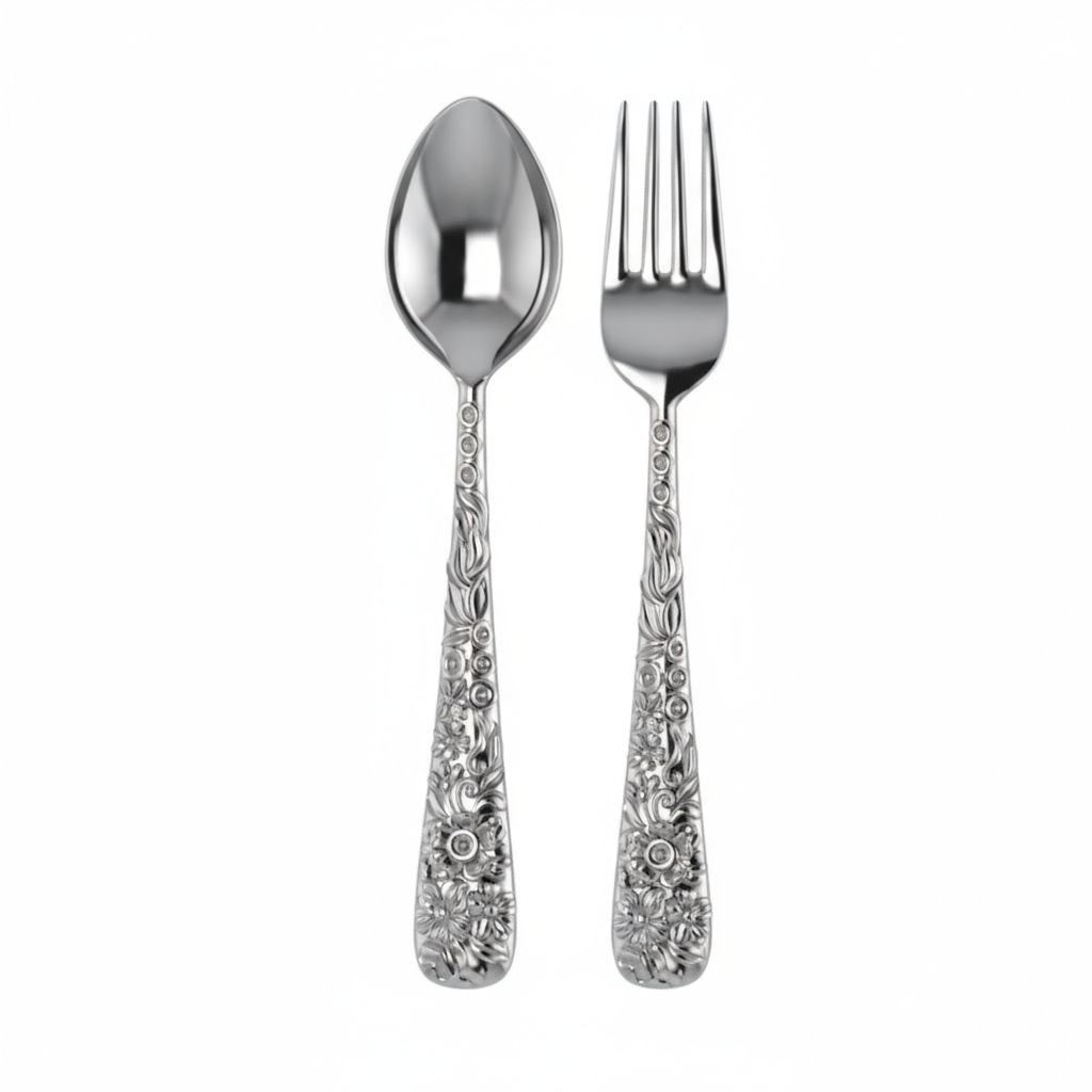 Sterling Silver Dinner Spoon & Fork Set - The Rosa Collection