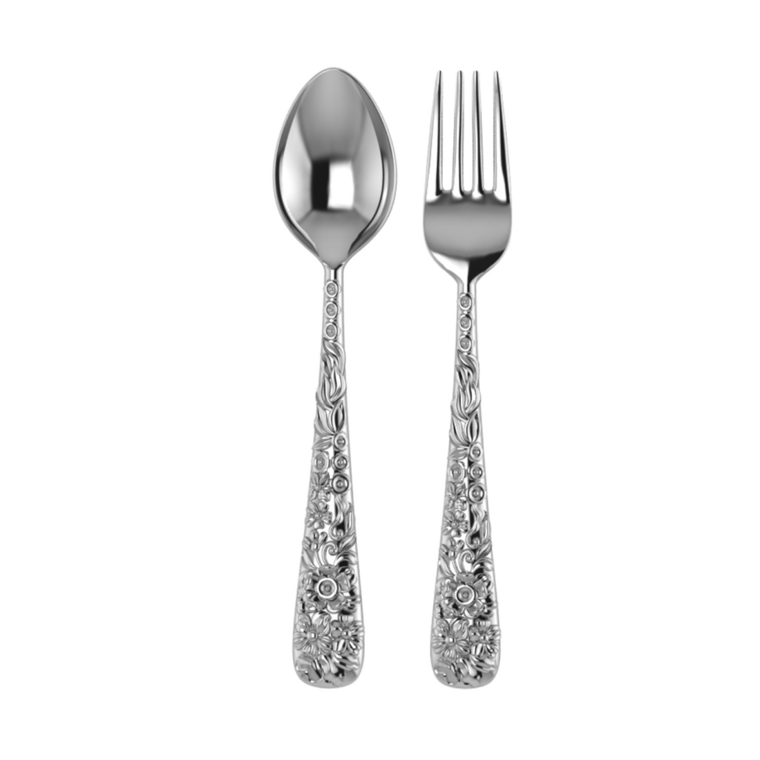 Sterling Silver Dinner Spoon & Fork Set - The Rosa Collection