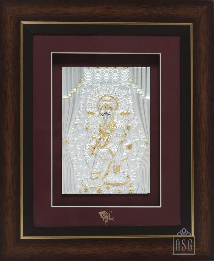 Pure Silver God Photo Frame of Royal Ganesha by Isvara