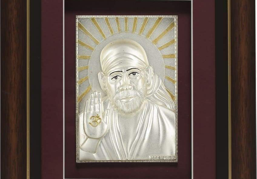 Pure Silver God Photo Frame of Sai Baba face by Isvara