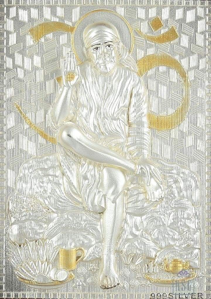 Pure Silver God Photo Frame of Sai Baba sitting by Isvara
