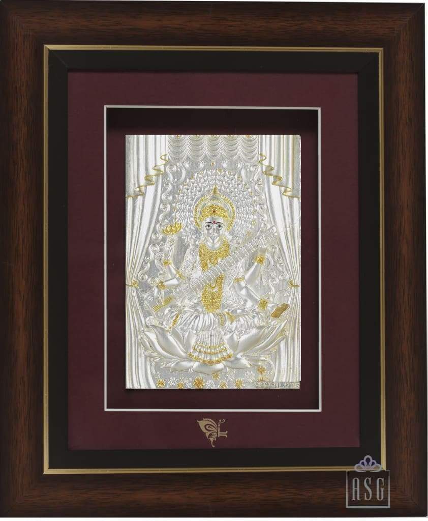 Pure Silver God Photo Frame of Goddess Saraswati by Isvara