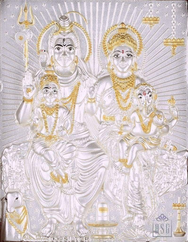 Pure Silver God Photo Frame of Shiv Parivaar by Isvara