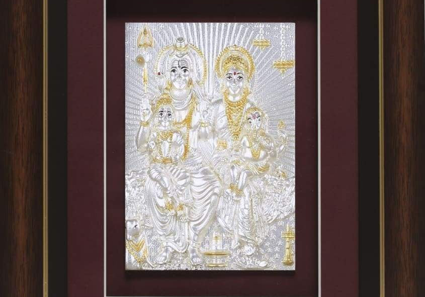 Pure Silver God Photo Frame of Shiv Parivaar by Isvara