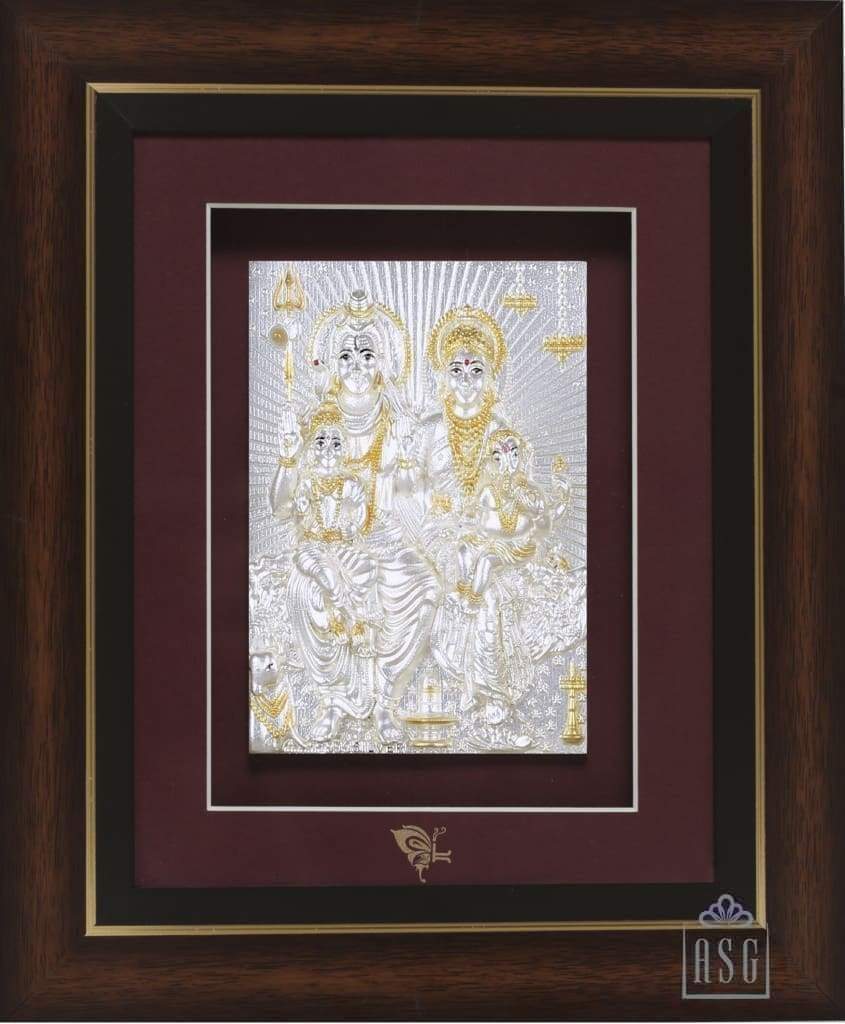 Pure Silver God Photo Frame of Shiv Parivaar by Isvara