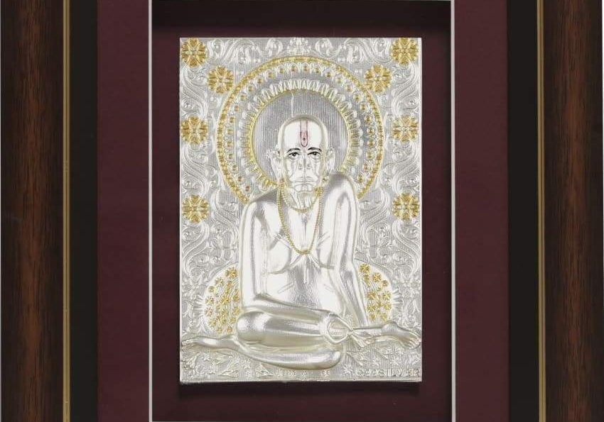 Pure Silver God Photo Frame of Shree Swami Samarth by Isvara