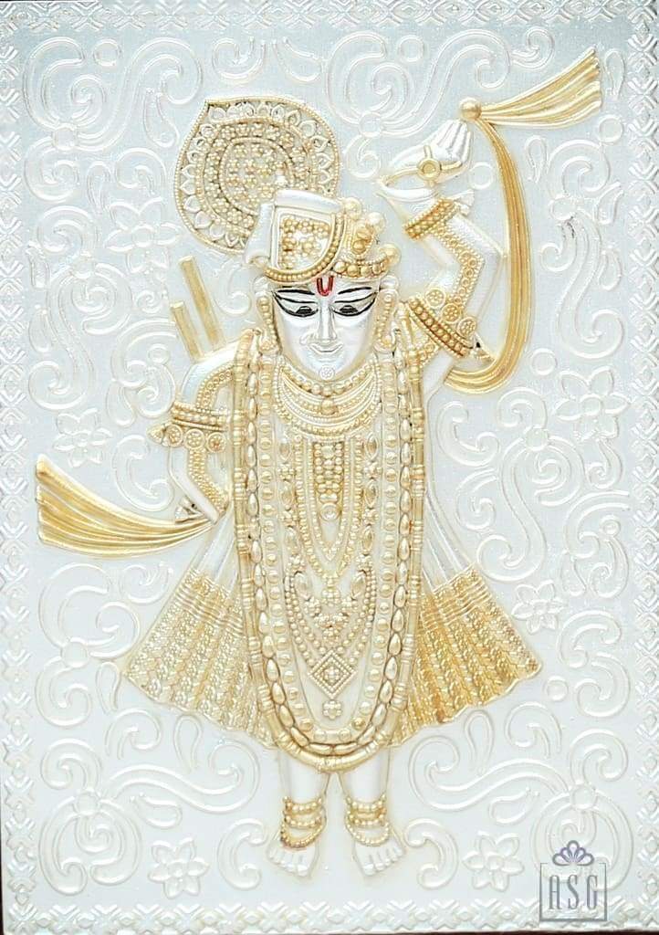 Pure Silver God Photo Frame of Shreenathji by Isvara