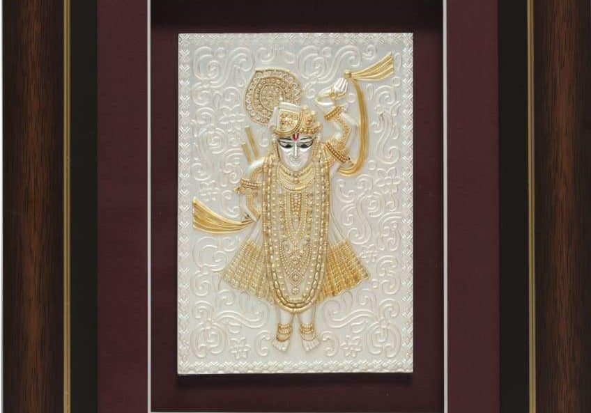 Pure Silver God Photo Frame of Shreenathji by Isvara