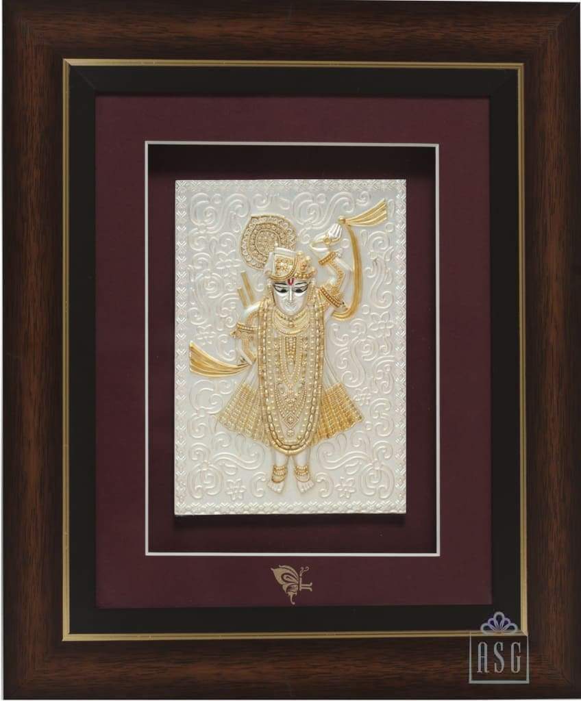 Pure Silver God Photo Frame of Shreenathji by Isvara