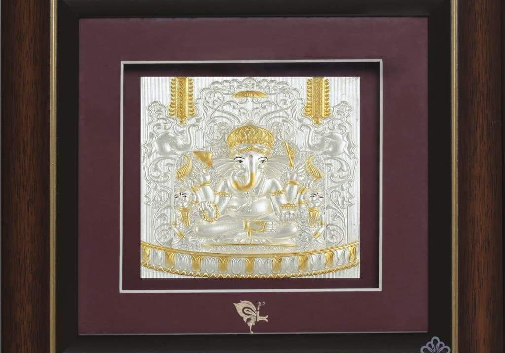 Pure Silver God Photo Frame of Siddhivinayak by Isvara