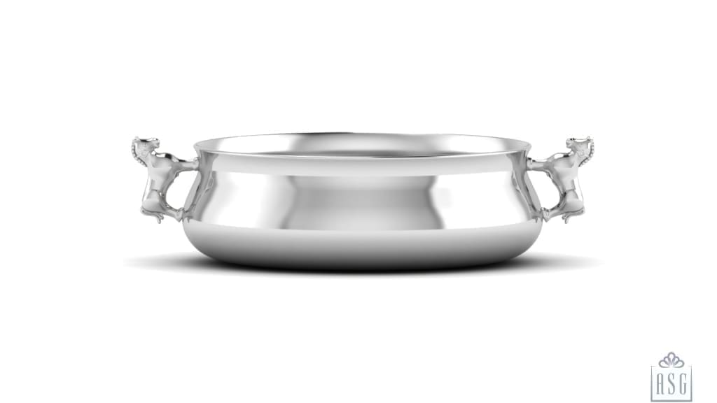 Silver Plated Bowl for Baby & Child - Horse Handle Feeding Porringer