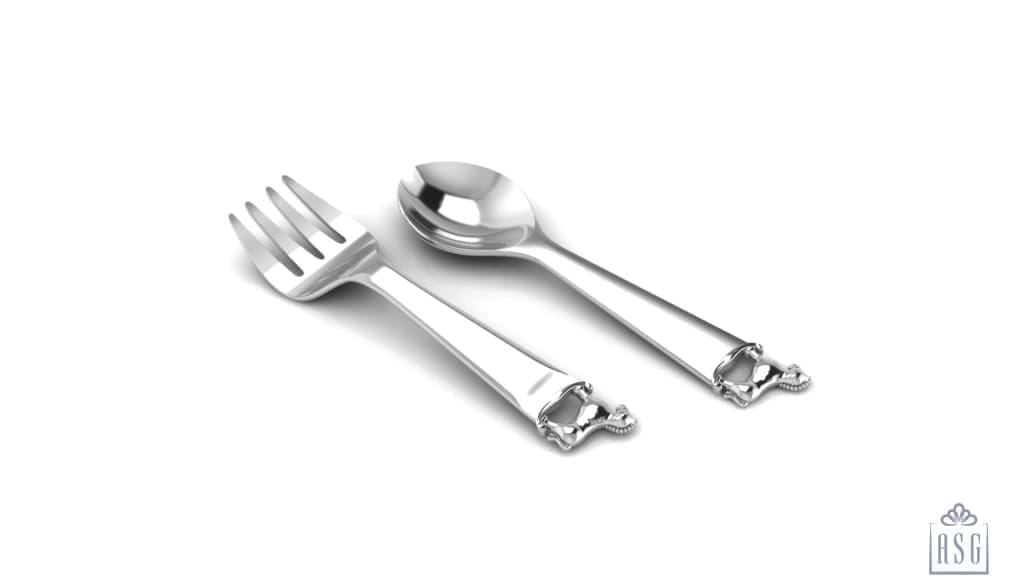 Silver Plated Baby Spoon & Fork Set - Rocking Horse