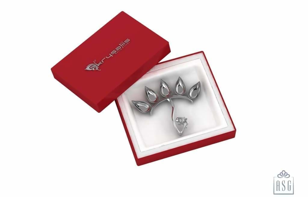 Silver Puja Diya - Five Diyas With Om Handle By Isvara Pooja Items