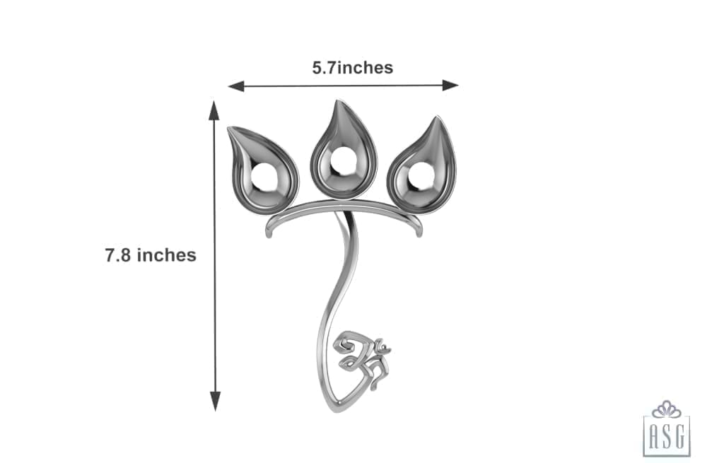 Silver Plated Om Three Diya For Puja - Isvara Pooja Items