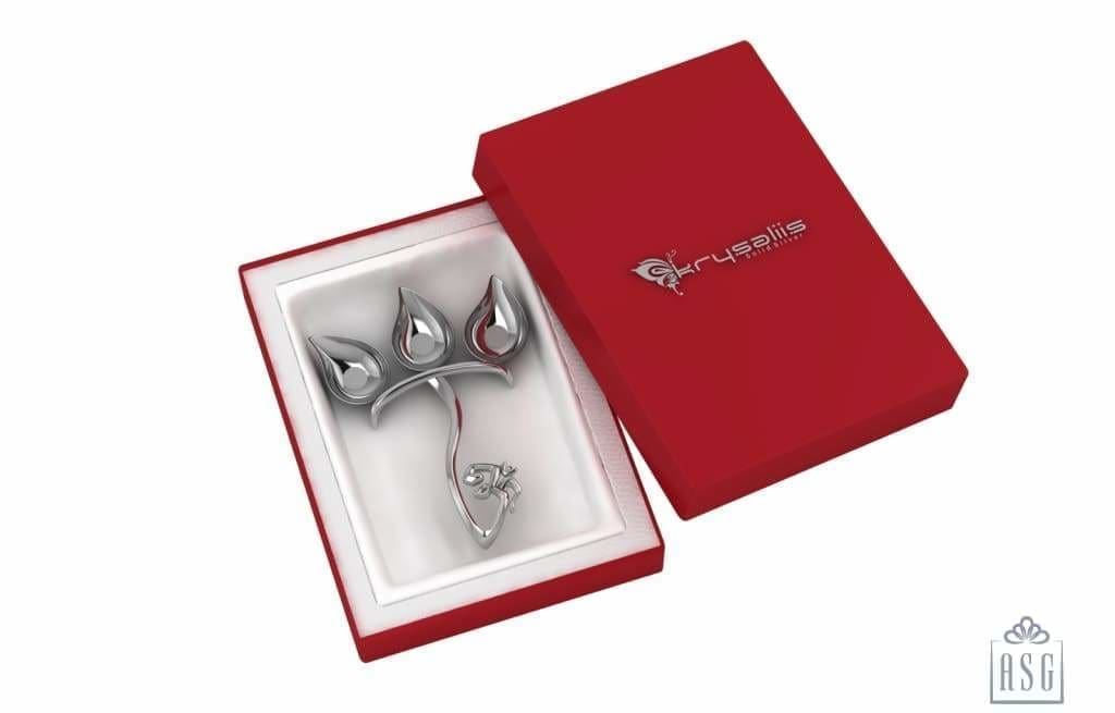 Silver Plated Om Three Diya For Puja - Isvara Pooja Items