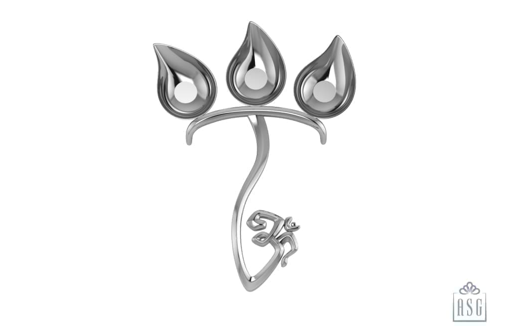 Silver Plated Om Three Diya For Puja - Isvara Pooja Items