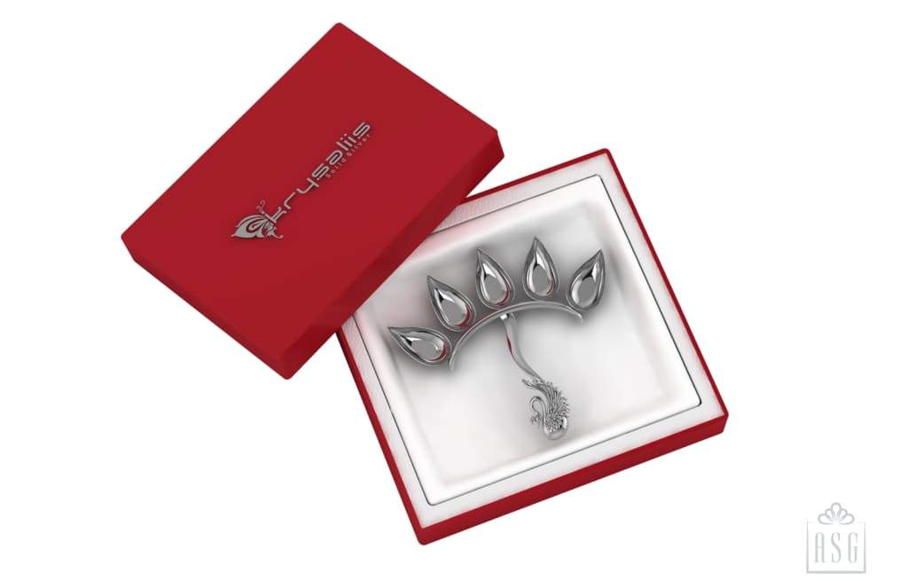Silver Puja Diya - Five Diyas With Peacock Handle By Isvara Pooja Items