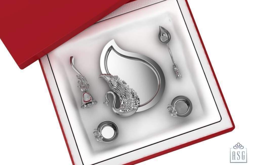 Silver Plated Peacock Gift Set For Puja - Isvara Pooja Items