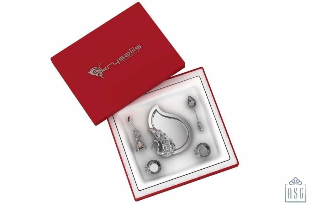 Silver Plated Peacock Gift Set For Puja - Isvara Pooja Items