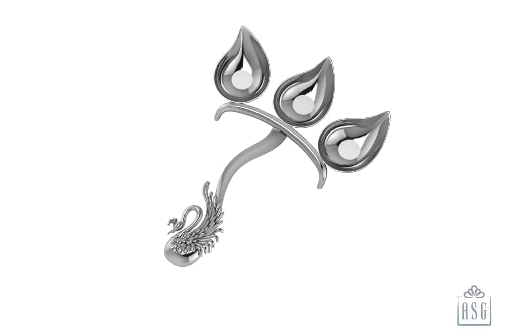 Silver Plated Peacock Three Diya For Puja - Isvara Pooja Items