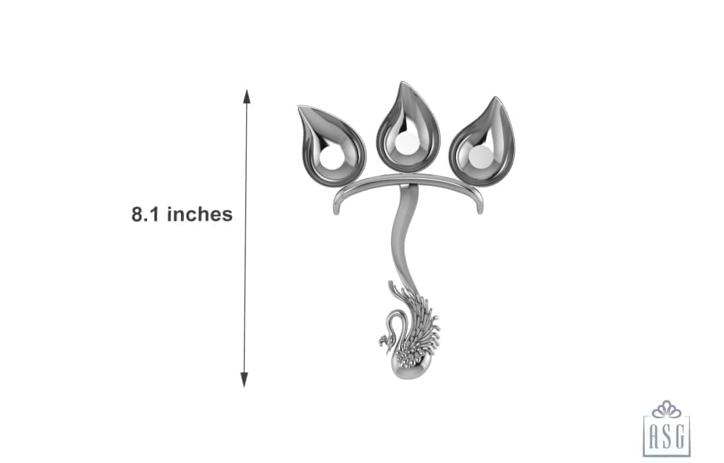 Silver Plated Peacock Three Diya For Puja - Isvara Pooja Items