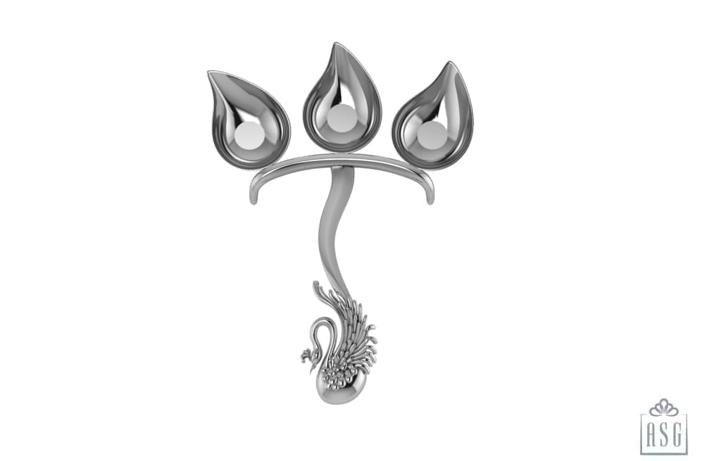 Silver Plated Peacock Three Diya For Puja - Isvara Pooja Items