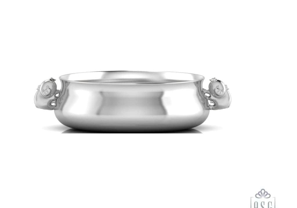 Silver Plated Bowl for Baby & Child - Piggy Handle Feeding Porringer