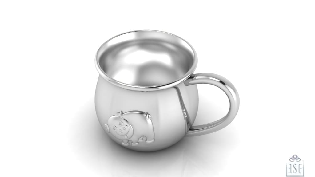 Silver Plated Baby Cup with an embossed Piggy