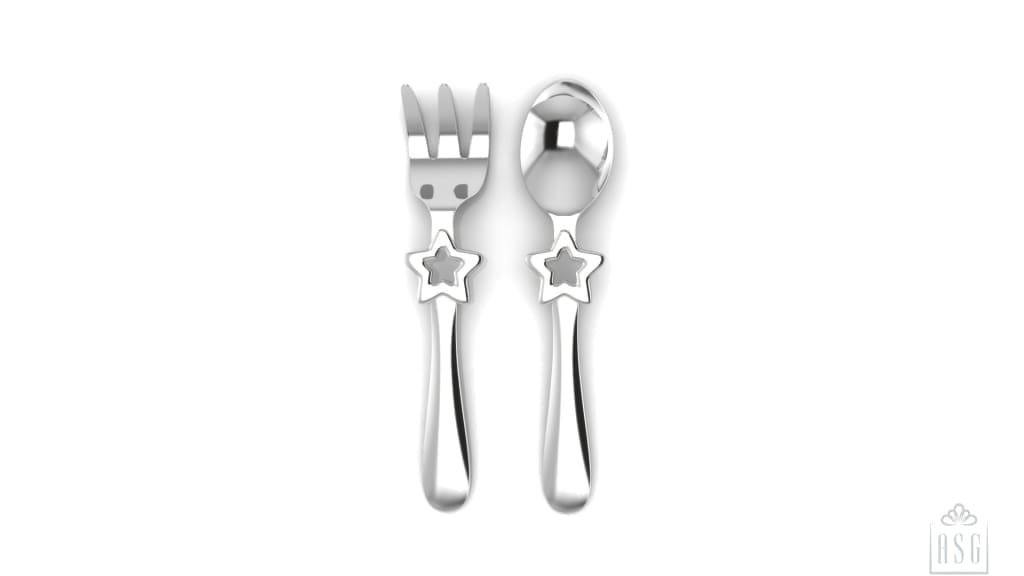 Silver Plated Baby Spoon & Fork Set - Be a Star