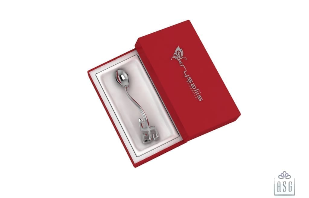 Silver Puja Spoon With Swastik Handle By Isvara Pooja Items
