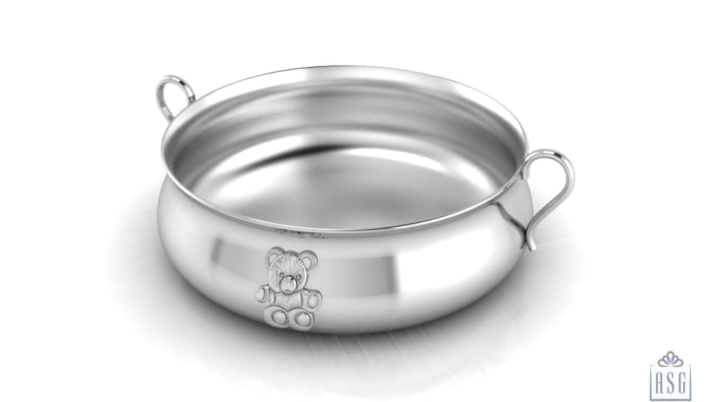 Silver Plated Bowl for Baby & Child - Teddy embossed Feeding Porringer