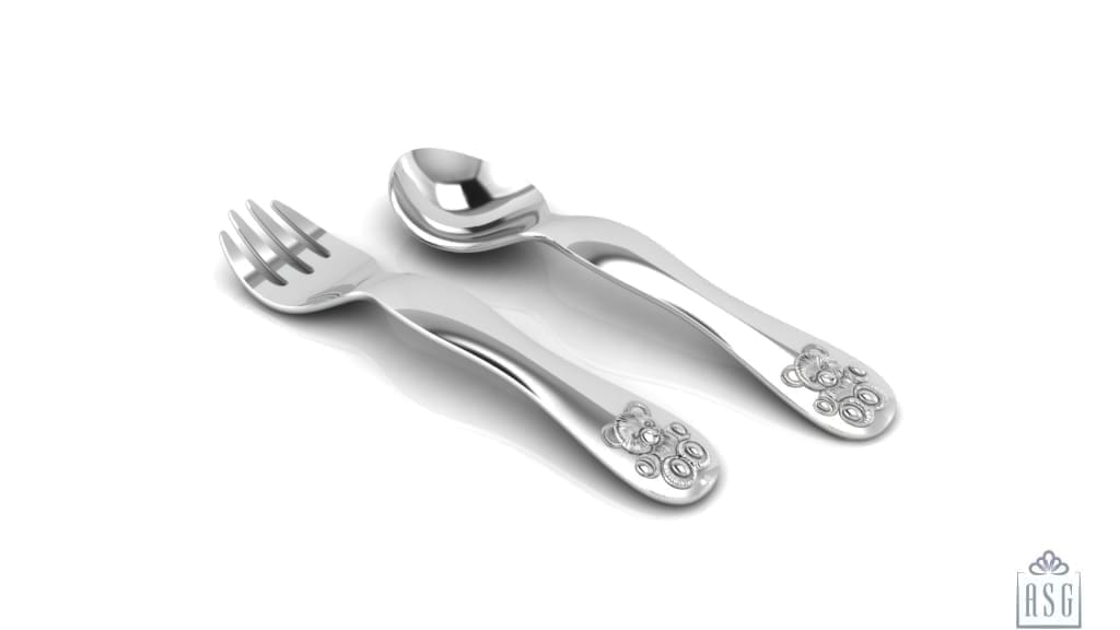 Silver Plated Spoon & Fork Set - Teddy bear