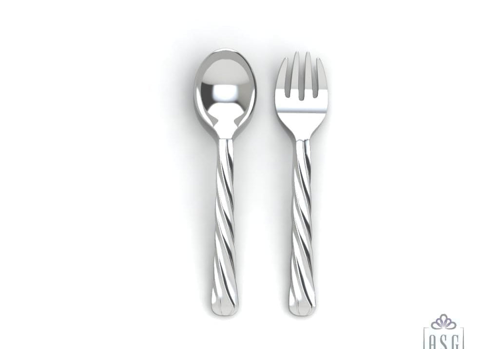 Silver Plated Baby Spoon & Fork Set - Classic Twisted
