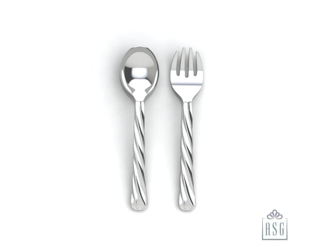 Silver Plated Baby Spoon & Fork Set - Classic Twisted