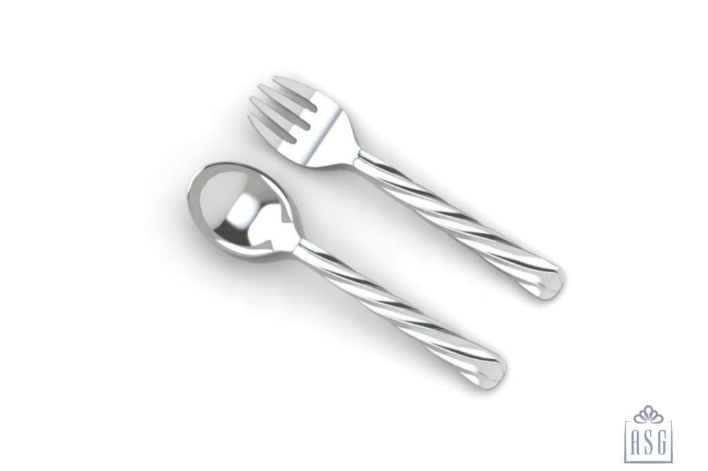 Silver Plated Baby Spoon & Fork Set - Classic Twisted