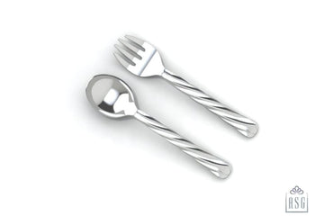 Silver Plated Baby Spoon & Fork Set - Classic Twisted