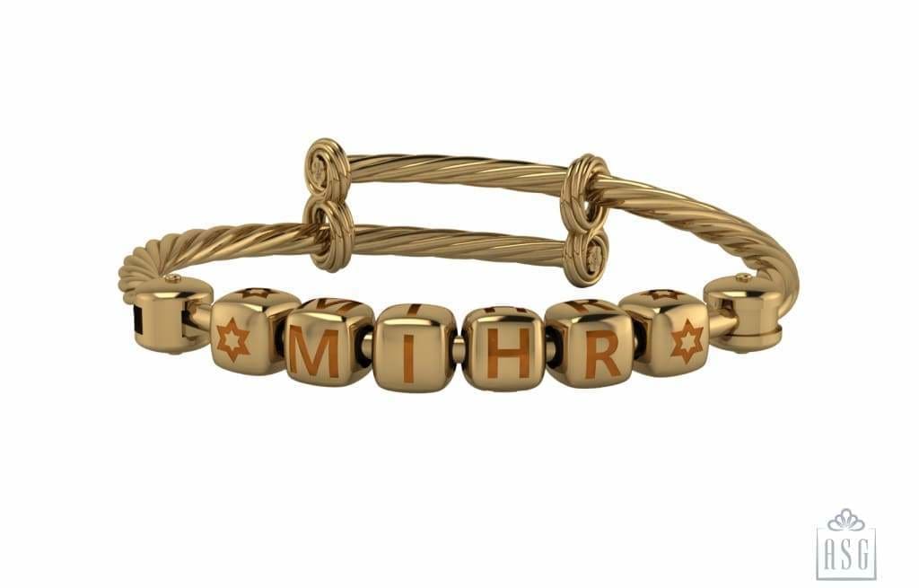 Sterling Silver 18 Kt Gold Plated Dice Babykubes On Twisted Pipe Adjustable Bracelet Kada Babykubes