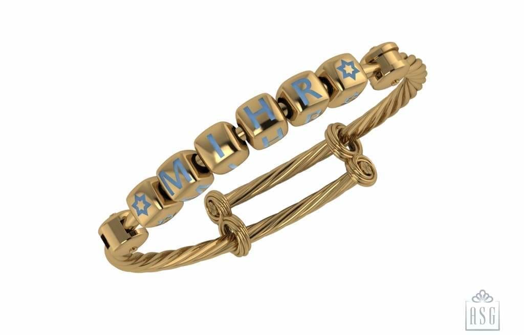 Sterling Silver 18 Kt Gold Plated Dice Babykubes On Twisted Pipe Adjustable Bracelet Kada Blue