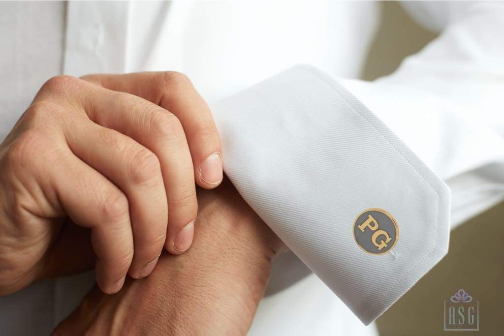 Personalised Sterling Silver Cufflinks Round With 18 Kt Gold Plating For Men Grey