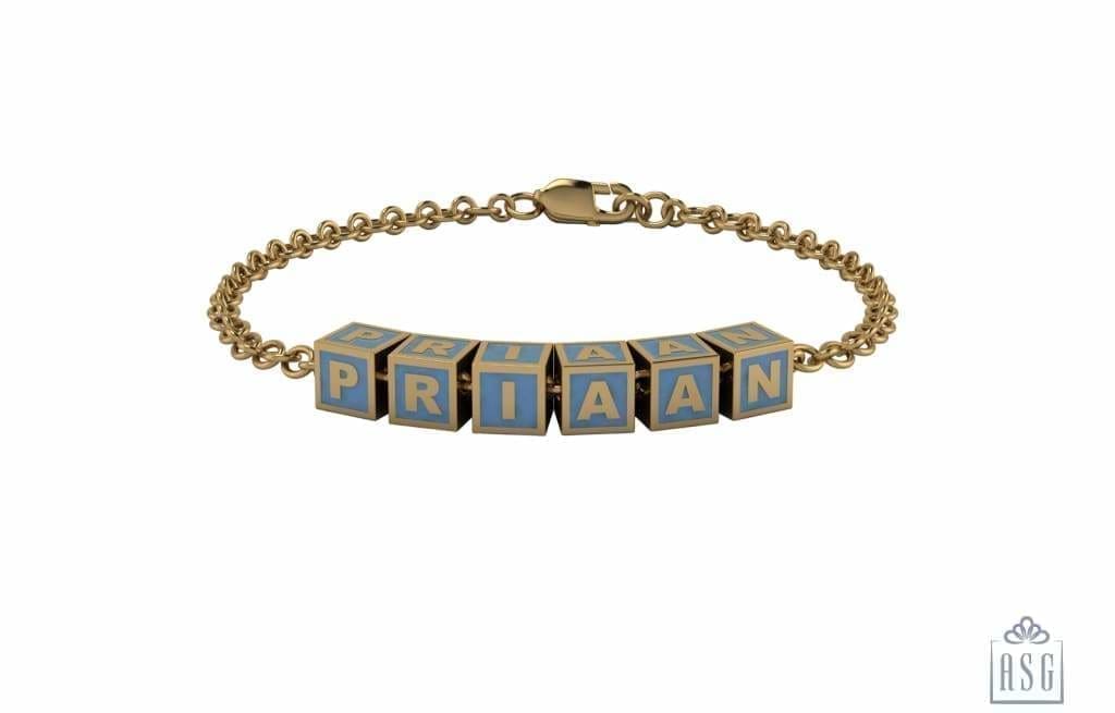 Sterling Silver 18 Kt Gold Plated Square Babykubes Loose Bracelet For Baby & Child Blue / 4