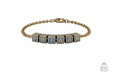 Sterling Silver 18 Kt Gold Plated Square Babykubes Loose Bracelet For Baby & Child Blue / 4