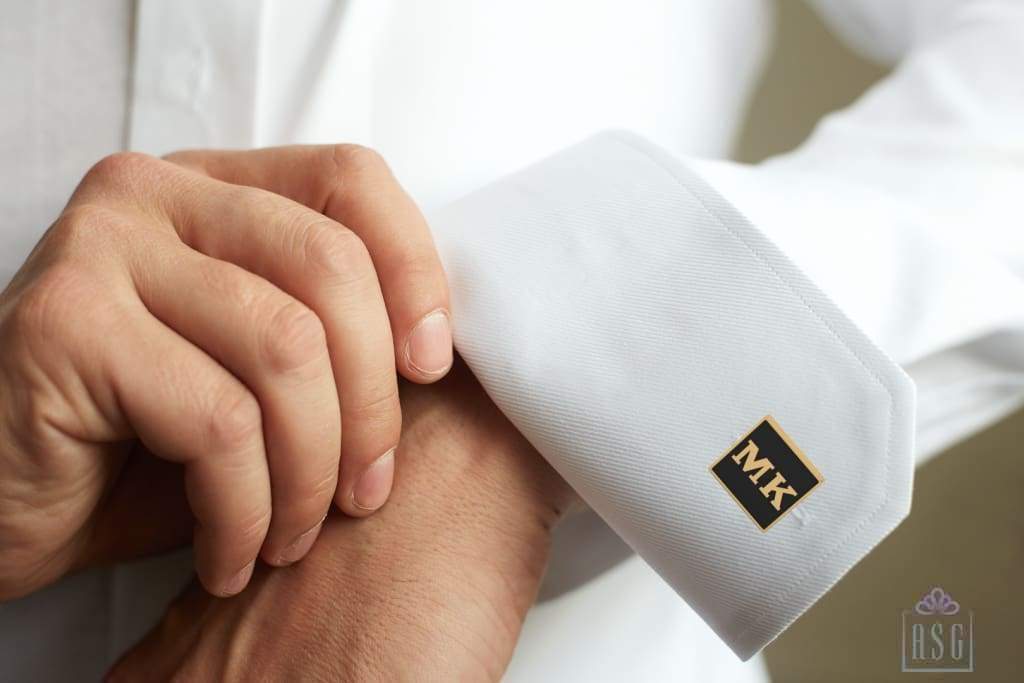 Personalised Sterling Silver Cufflinks Square With 18 Kt Gold Plating For Men Black