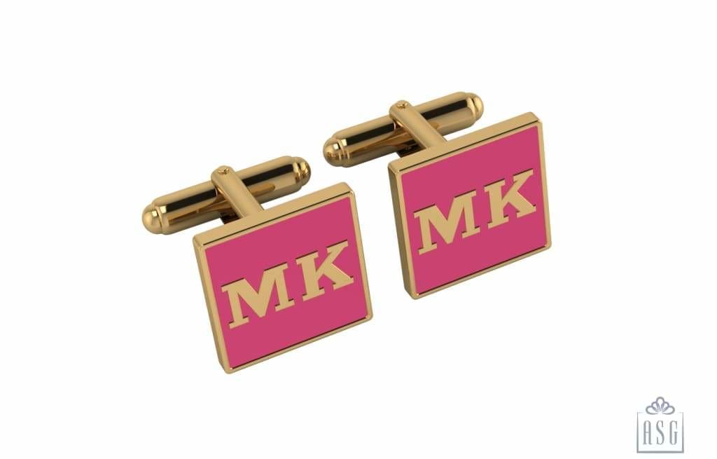 Personalised Sterling Silver Cufflinks Square With 18 Kt Gold Plating For Women Pink