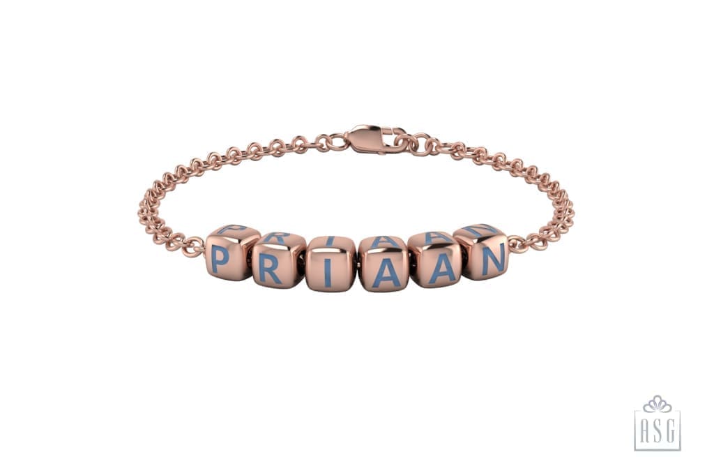 Sterling Silver 18 Kt Pink Gold Plated Dice Babykubes Loose Bracelet For Baby & Child Blue / 4