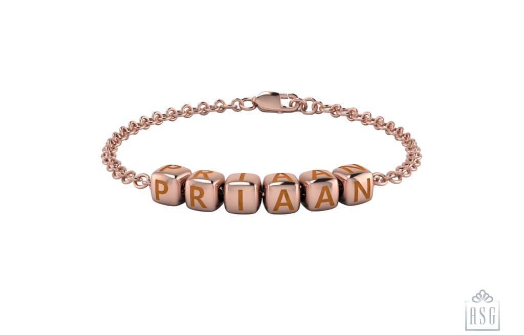 Sterling Silver 18 Kt Pink Gold Plated Dice Babykubes Loose Bracelet For Baby & Child Orange / 4