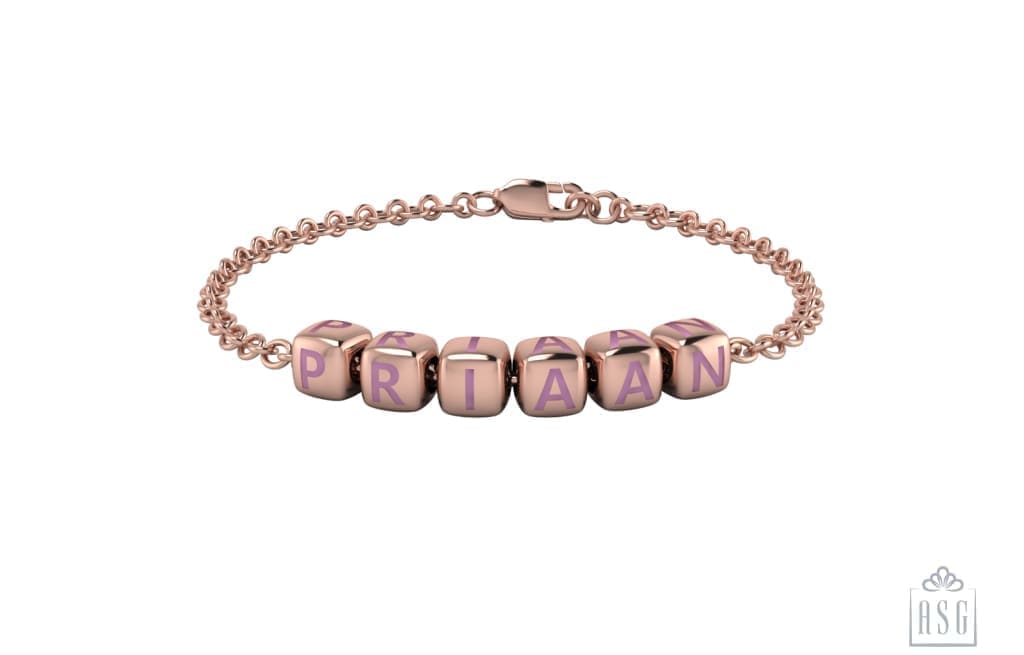 Sterling Silver 18 Kt Pink Gold Plated Dice Babykubes Loose Bracelet For Baby & Child / 4 Babykubes