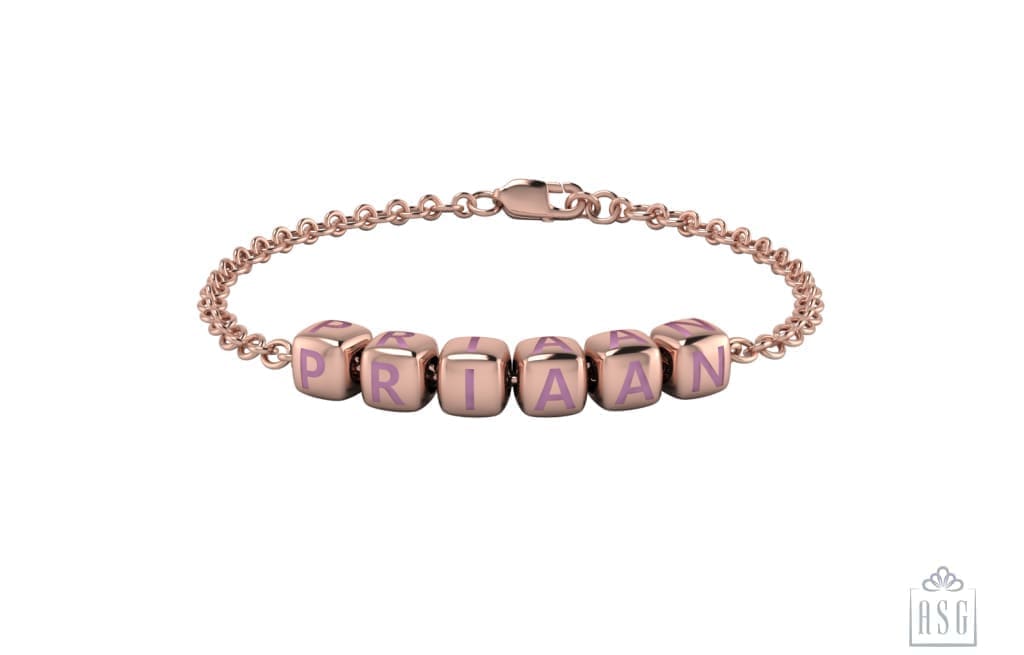 Sterling Silver 18 Kt Pink Gold Plated Dice Babykubes Loose Bracelet For Baby & Child Orange / 4