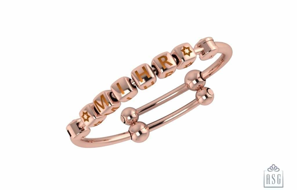 Sterling Silver 18 Kt Pink Gold Plated Dice Babykubes On Plain Pipe Adjustable Bracelet Kada Orange